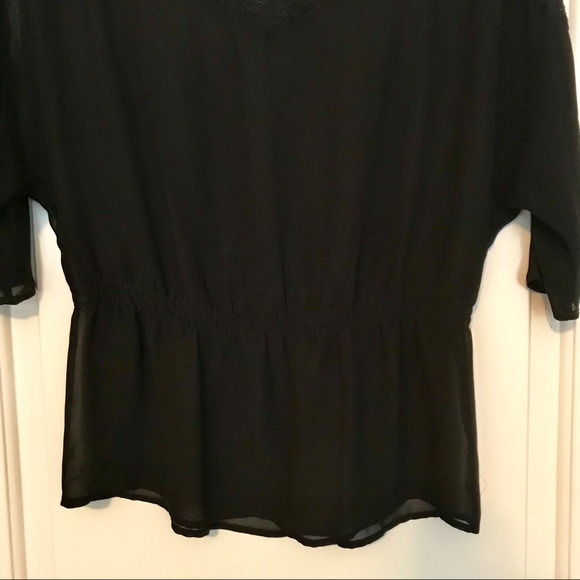 Black Lace and Chiffon 3/4 Sleeve Peplum Blouse - Picture 3 of 5